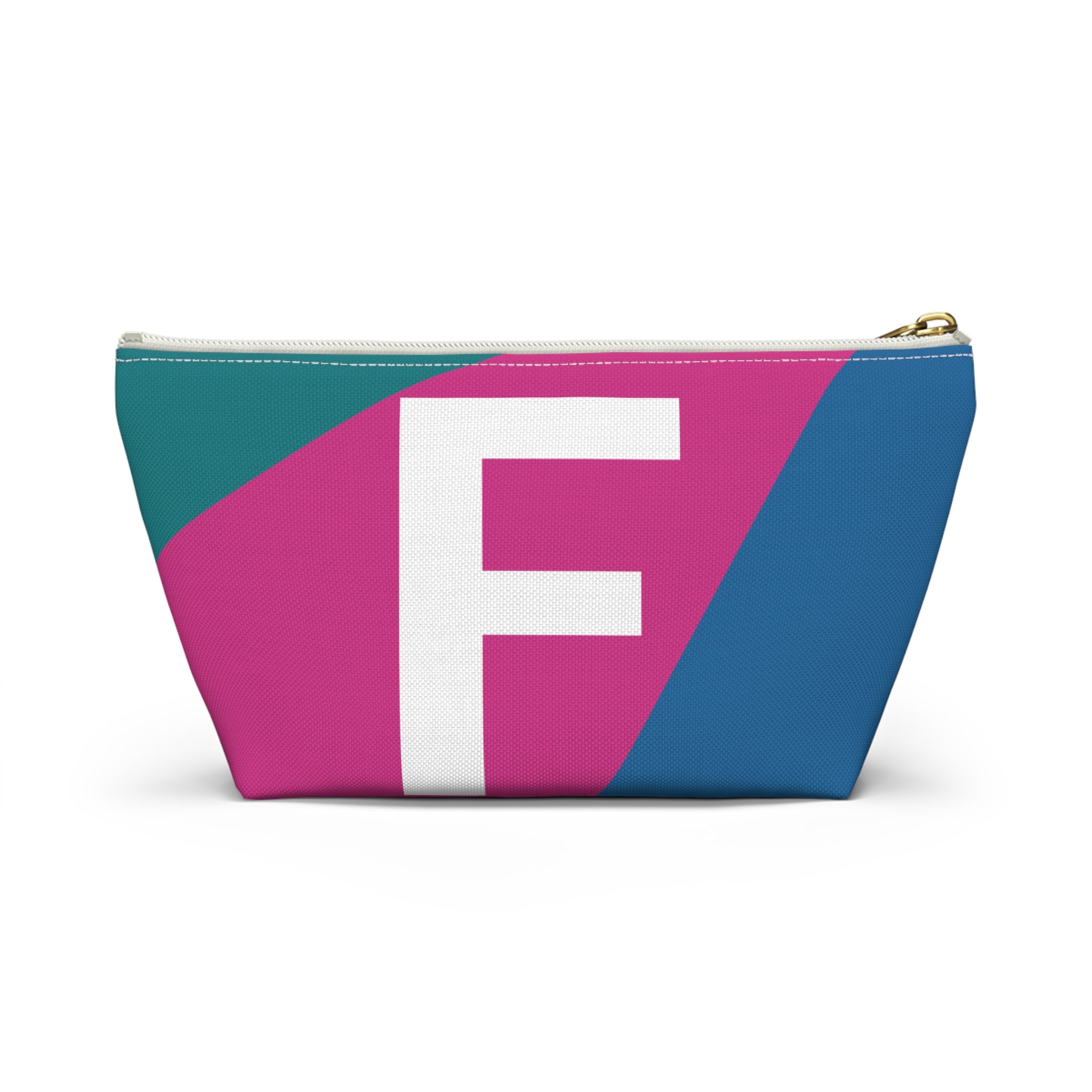 Initials Colorblock Accessory Pouch — Monogram F T-Bottom Cosmetic Bag