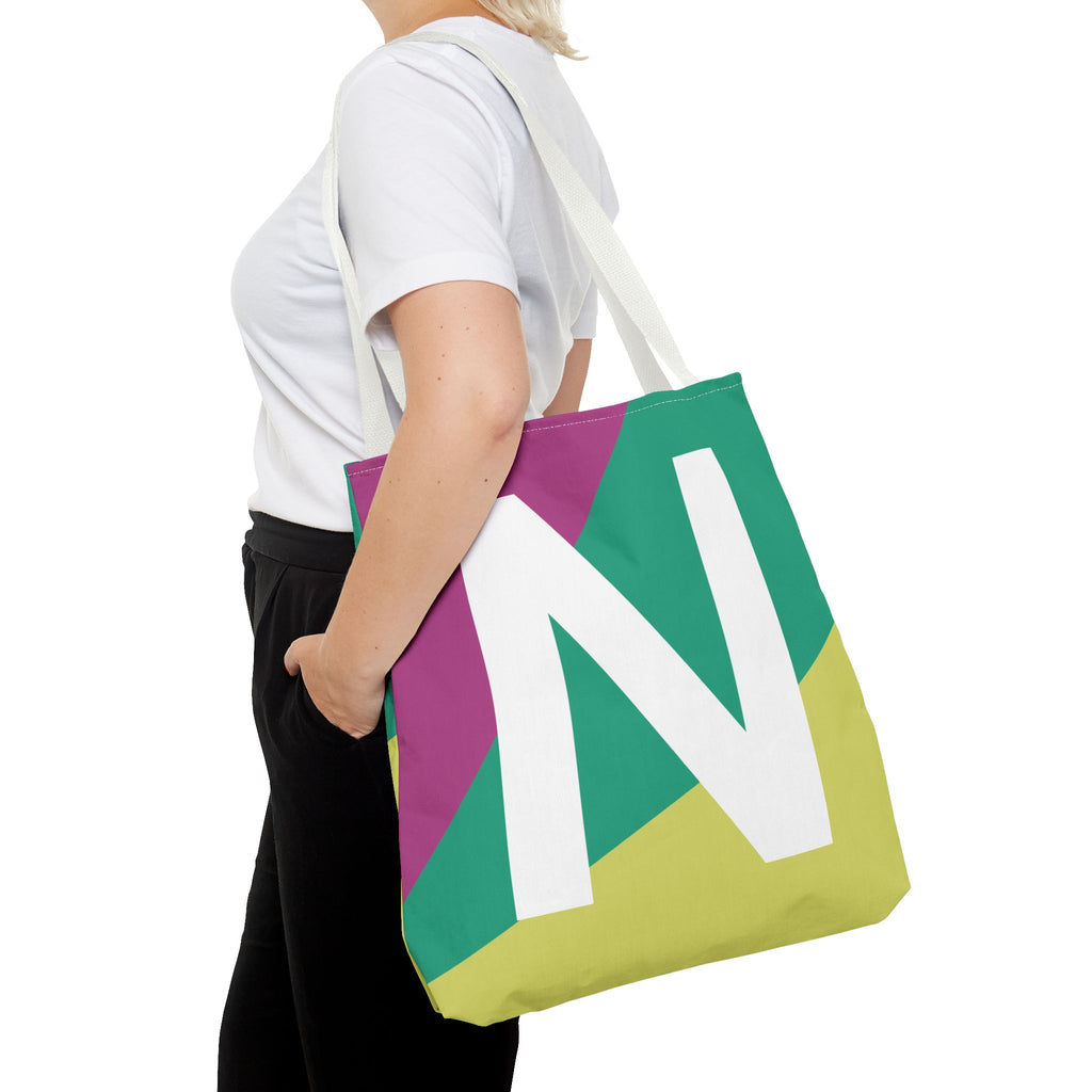 Monogram 'N' Colorblock Tote Bag — Personalized Initial N Shoulder Tote
