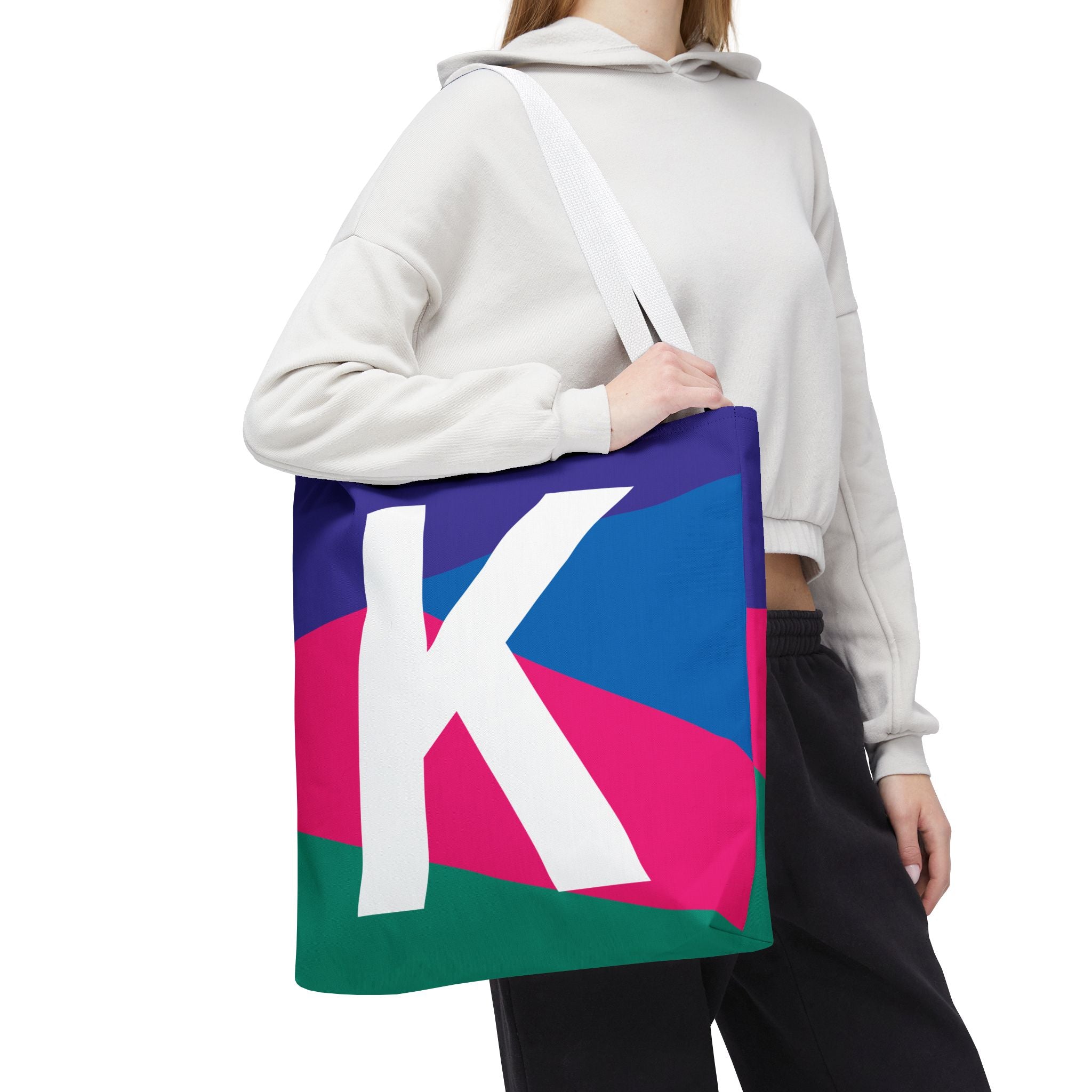 Monogram 'K' Colorblock Tote Bag — Personalized Initial K Shoulder Tote