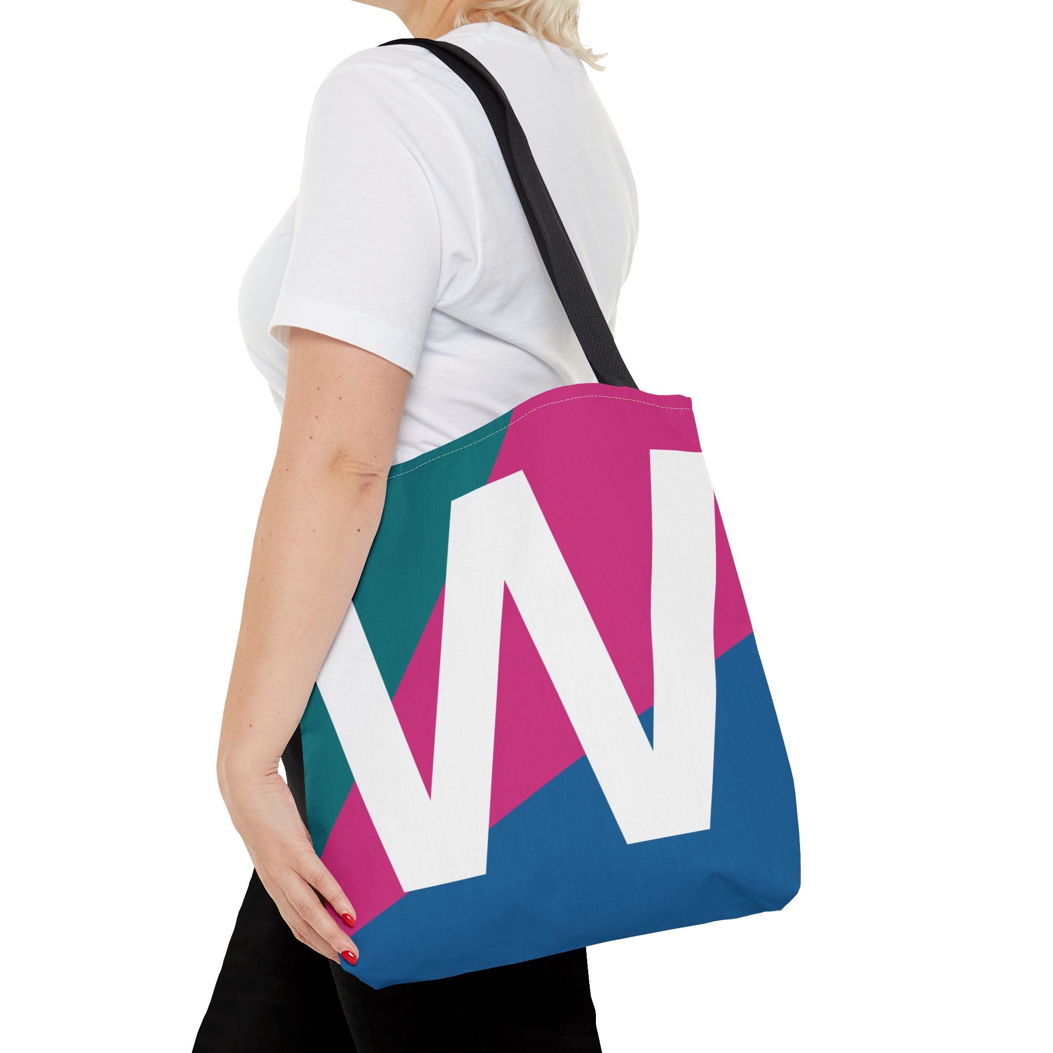 Monogram 'W' Colorblock Tote Bag — Personalized Initial W Shoulder Tote