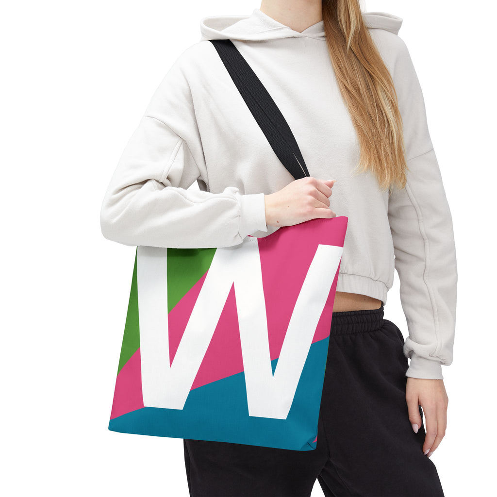 Monogram 'W' Colorblock Tote Bag — Personalized Initial W Shoulder Tote