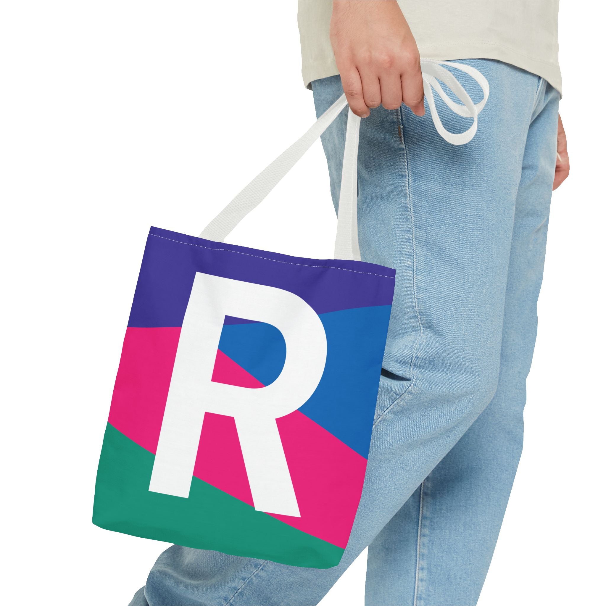 Monogram 'R' Colorblock Tote Bag — Personalized Initial R Shoulder Tote