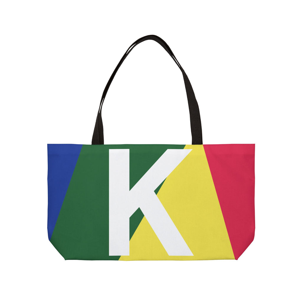 Personalized 'K' Colorblock Tote Bag — Monogram Weekender Tote