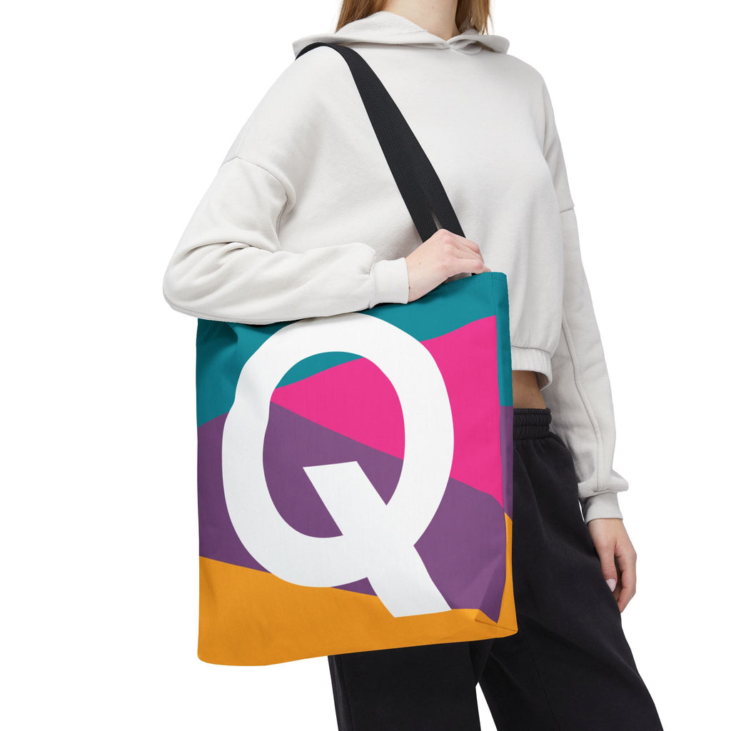 Monogram 'Q' Colorblock Tote Bag — Personalized Initial Q Shoulder Tote