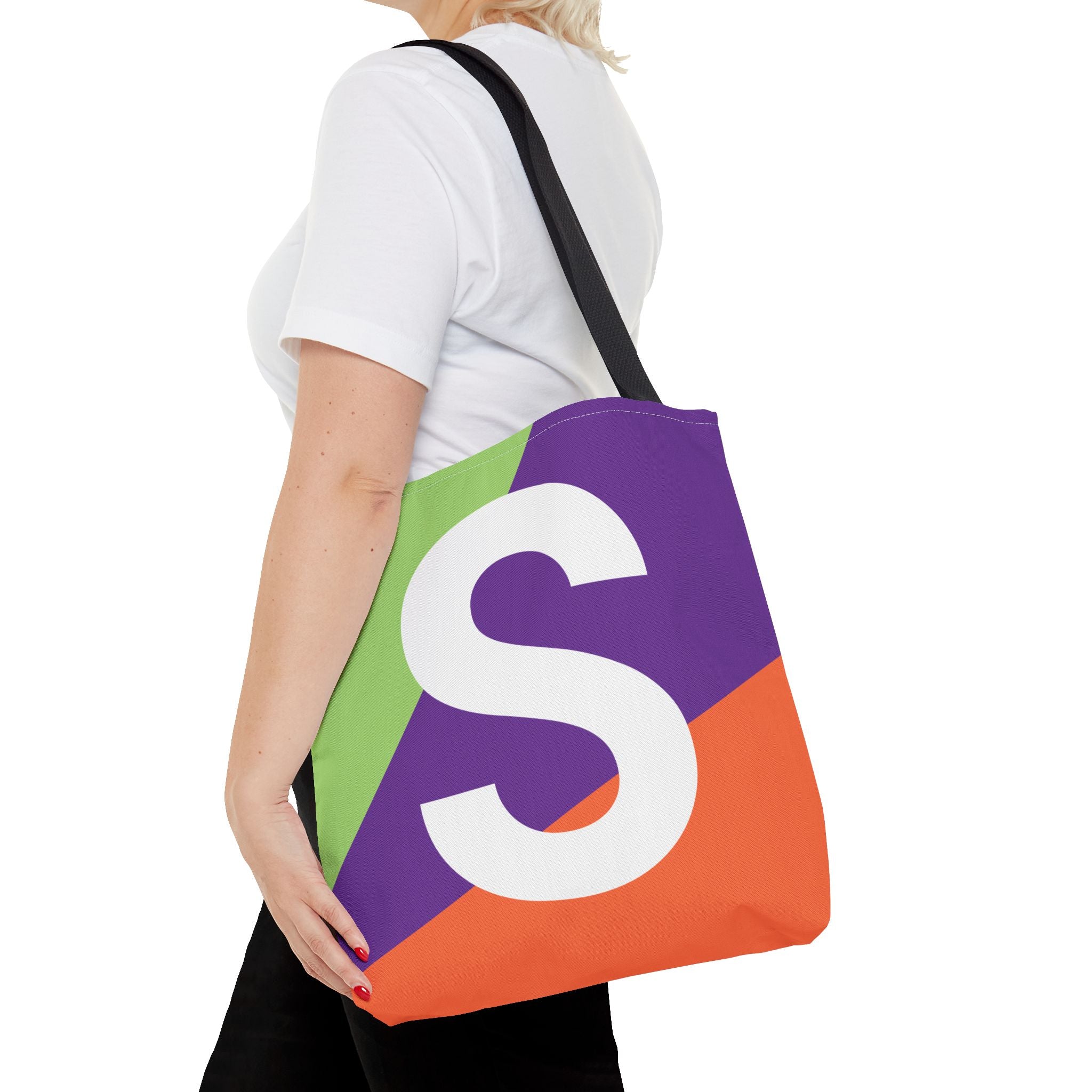 Monogram 'S' Colorblock Tote Bag — Personalized Initial S Shoulder Tote