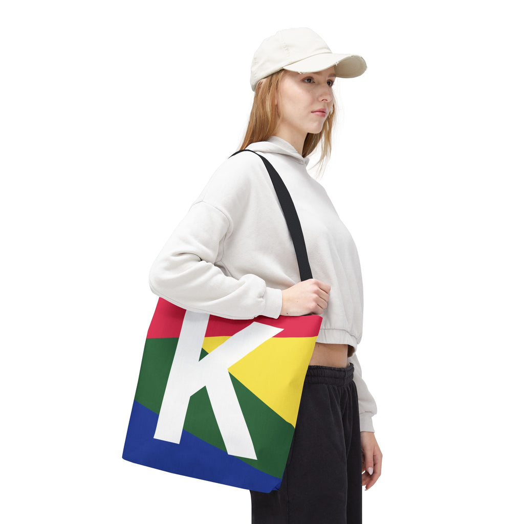 Monogram 'K' Colorblock Tote Bag — Personalized Initial K Shoulder Tote