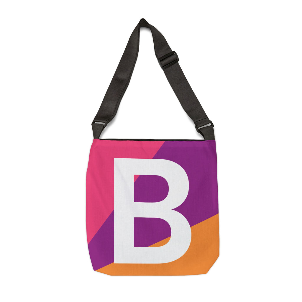 Initial Letter 'B' Colorblock Adjustable Tote Bag — Monogram Alphabet Shoulder Bag