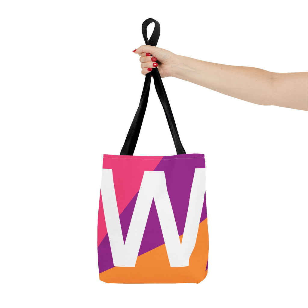 Monogram 'W' Colorblock Tote Bag — Personalized Initial W Shoulder Tote