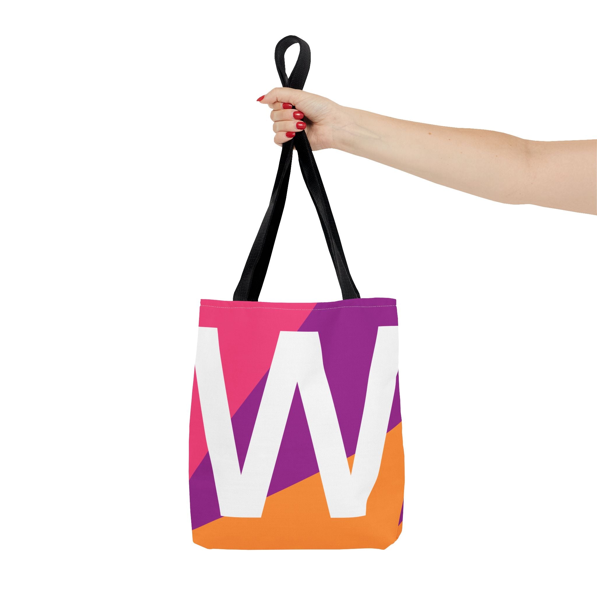 Monogram 'W' Colorblock Tote Bag — Personalized Initial W Shoulder Tote