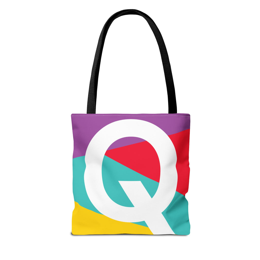 Monogram 'Q' Colorblock Tote Bag — Personalized Initial Q Shoulder Tote