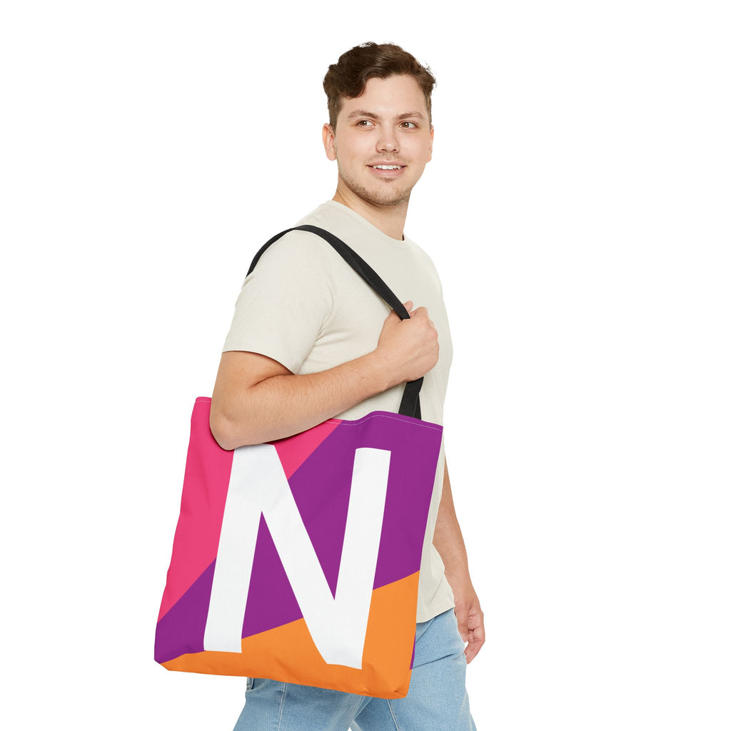 Monogram 'N' Colorblock Tote Bag — Personalized Initial N Shoulder Tote