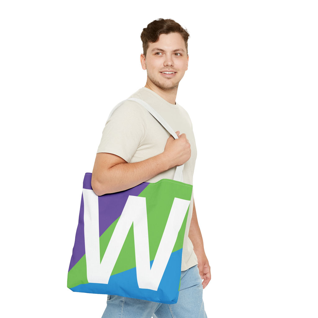 Monogram 'W' Colorblock Tote Bag — Personalized Initial W Shoulder Tote