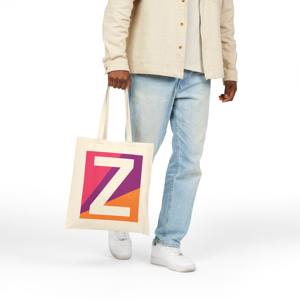 Initial Z Colorblock Canvas Tote Bag — Monogram Letter Z Reusable Grocery Tote