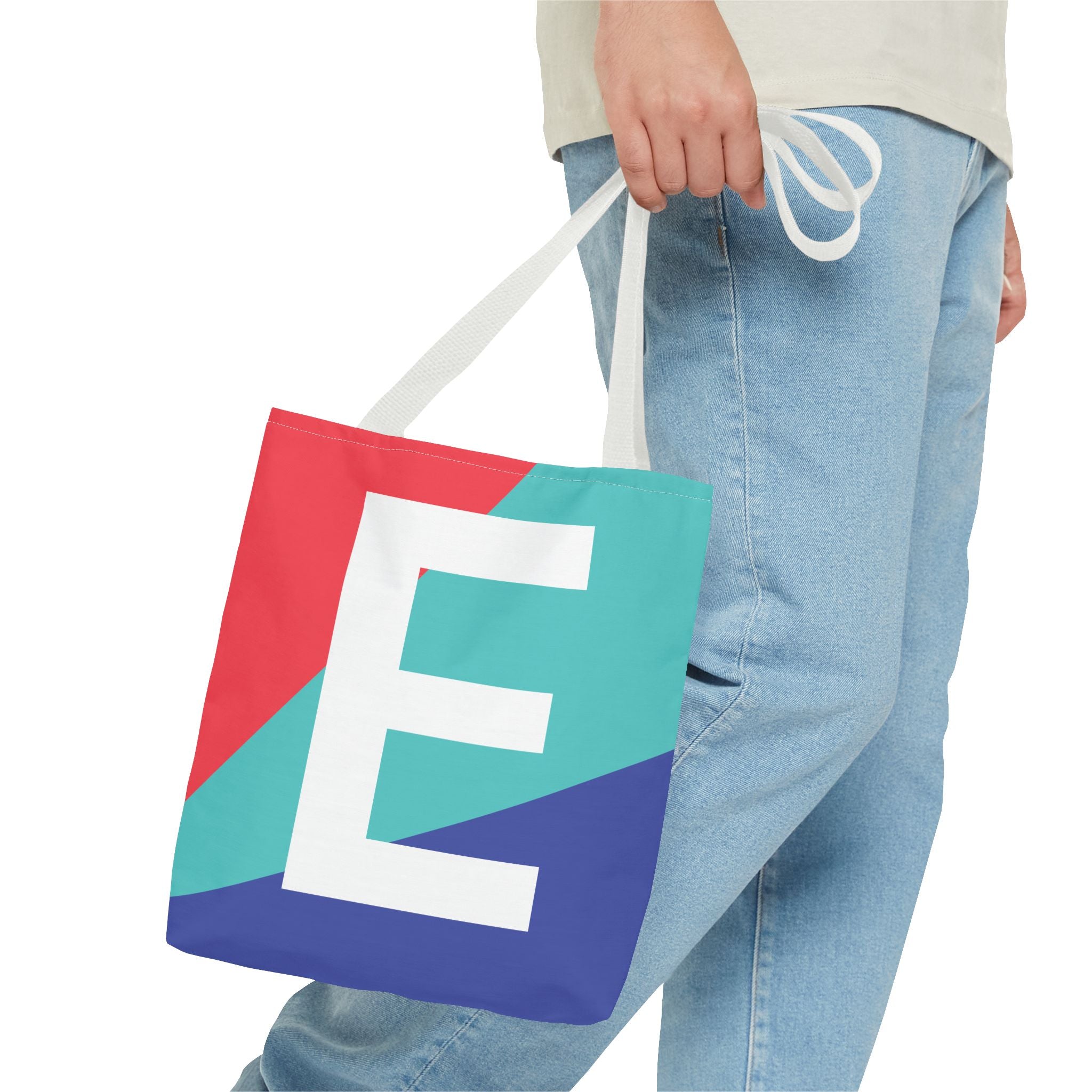 Monogram 'E' Colorblock Tote Bag — Personalized Initial E Shoulder Tote