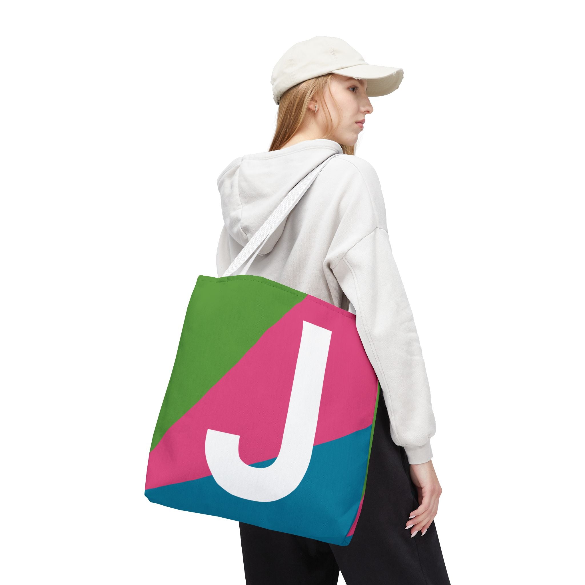 Monogram 'J' Colorblock Tote Bag — Personalized Initial J Shoulder Tote