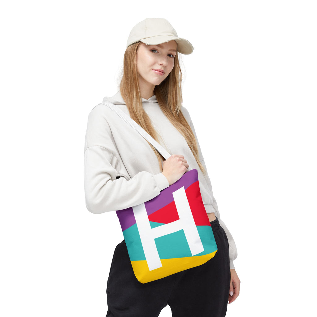 Monogram 'H' Colorblock Tote Bag — Personalized Initial H Shoulder Tote