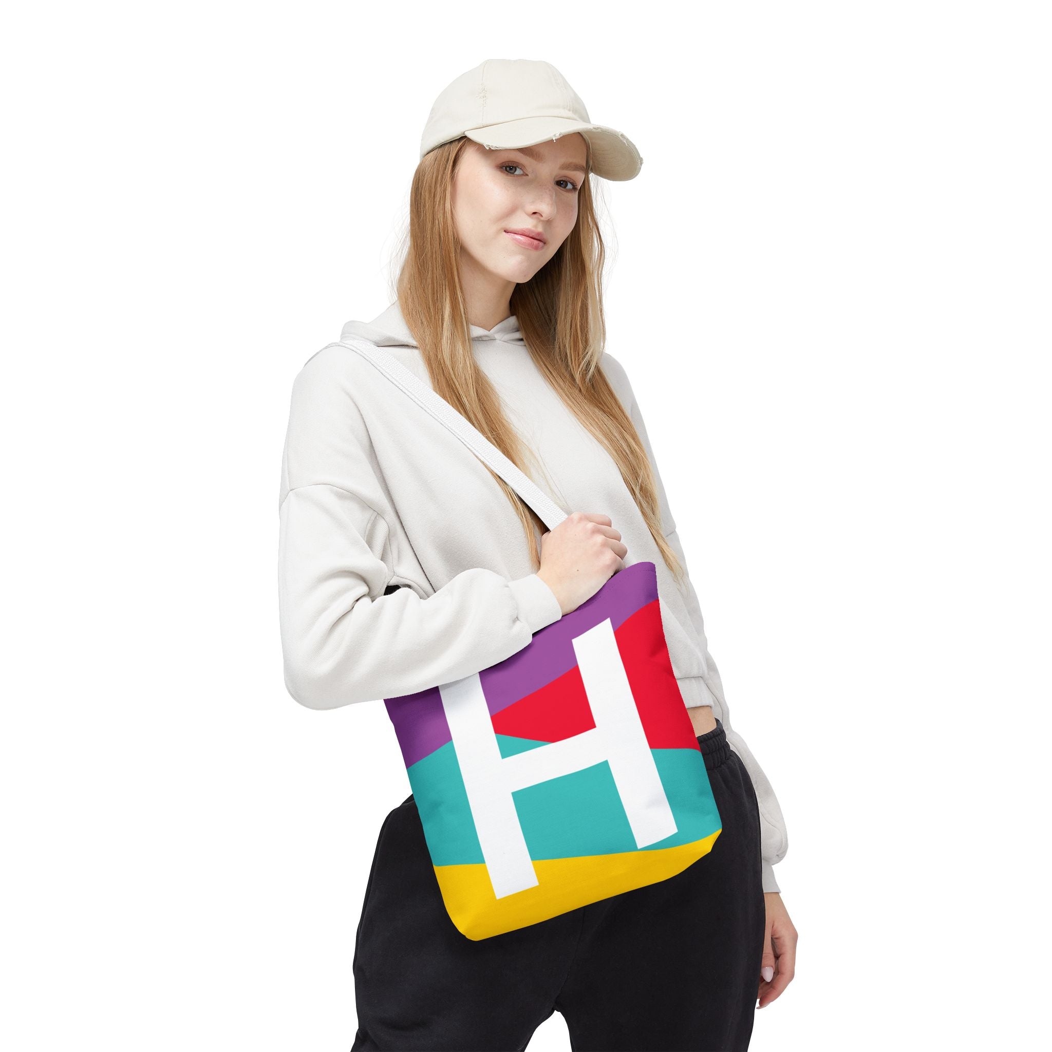 Monogram 'H' Colorblock Tote Bag — Personalized Initial H Shoulder Tote