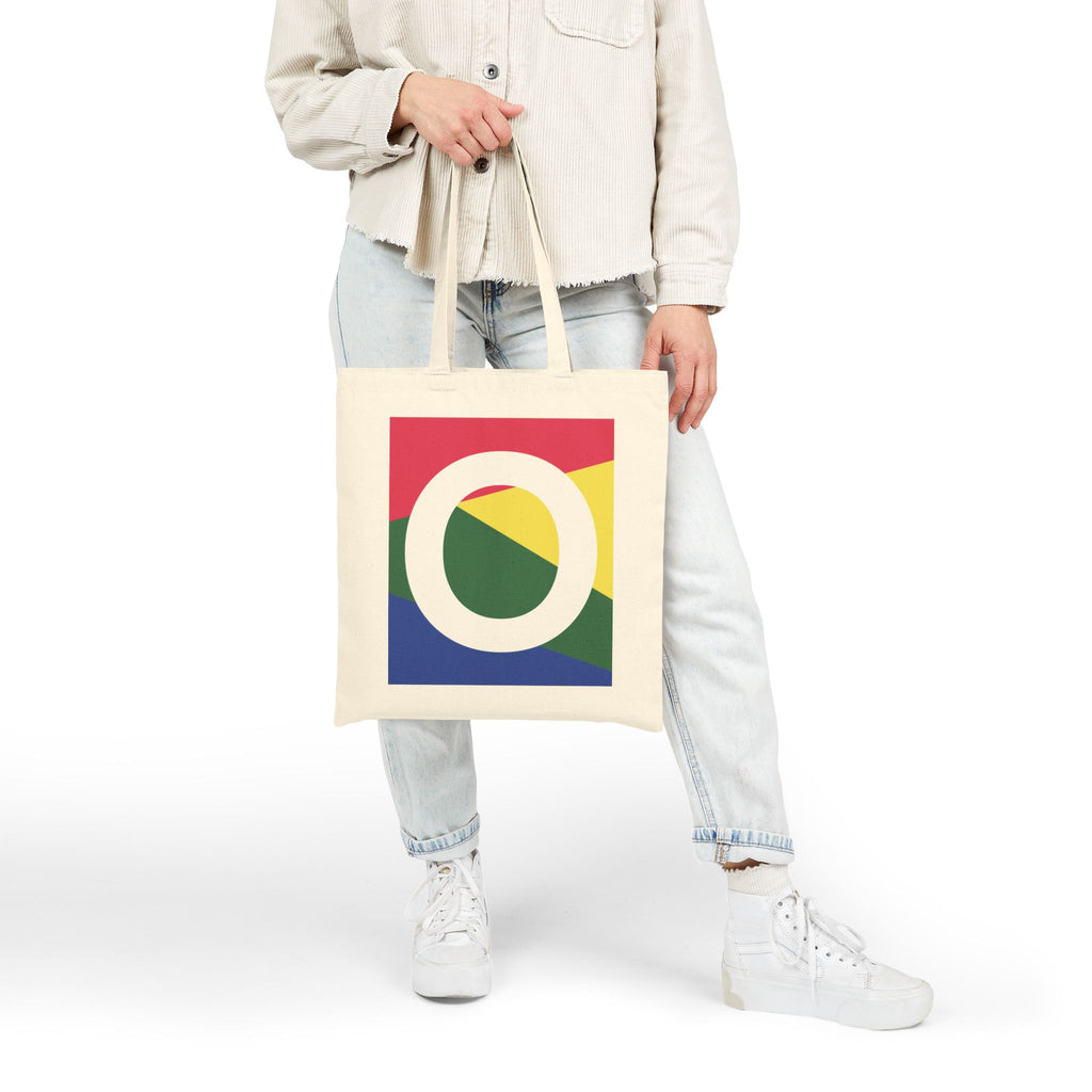 Initial O Colorblock Canvas Tote Bag — Monogram Letter O Reusable Grocery Tote