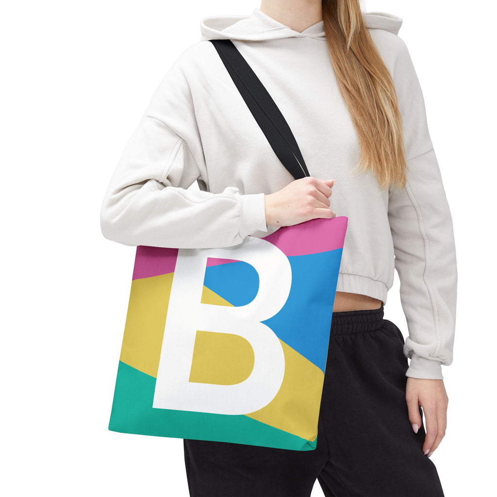 Monogram 'B' Colorblock Tote Bag — Personalized Initial B Shoulder Tote