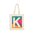 Initial K Colorblock Canvas Tote Bag — Monogram Letter K Reusable Grocery Tote
