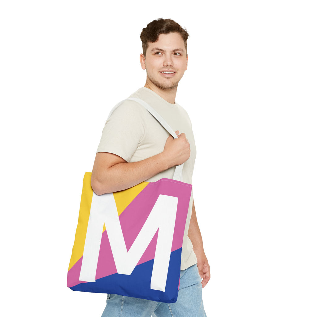 Monogram 'M' Colorblock Tote Bag — Personalized Initial M Shoulder Tote