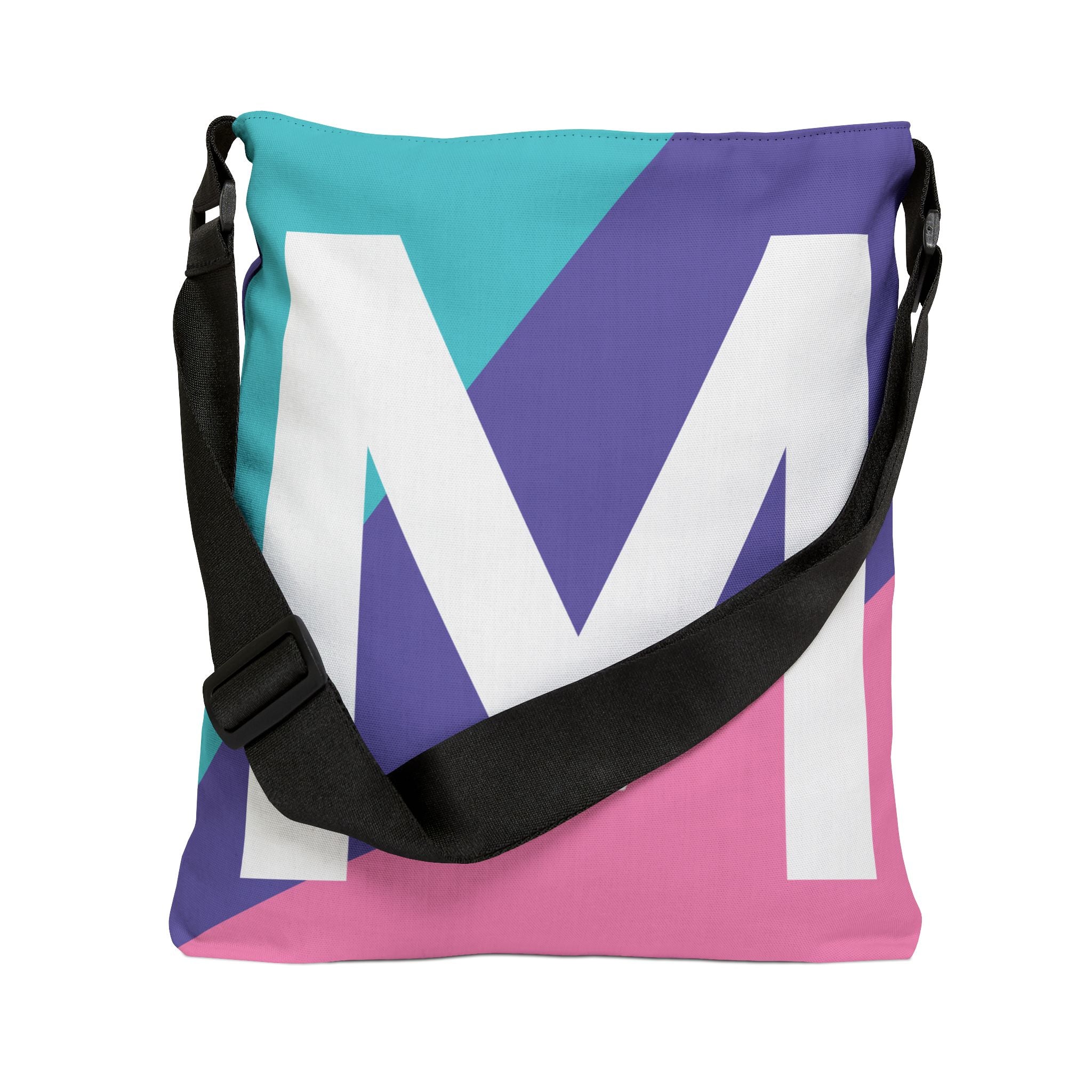Initial Letter 'M' Colorblock Adjustable Tote Bag — Monogram Alphabet Shoulder Bag