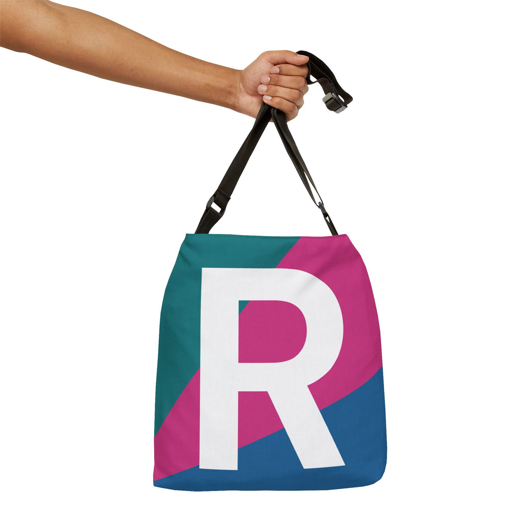 Initial Letter 'R' Colorblock Adjustable Tote Bag — Monogram Alphabet Shoulder Bag