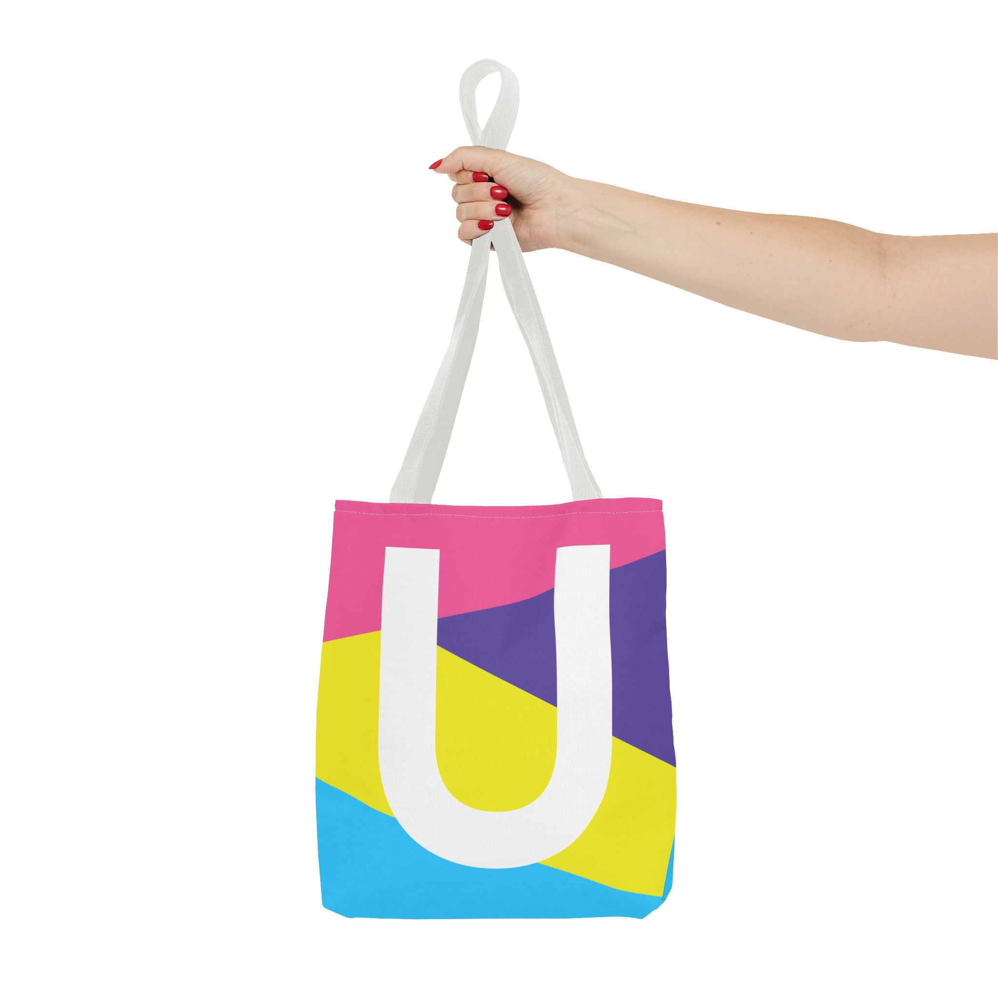 Monogram 'U' Colorblock Tote Bag — Personalized Initial U Shoulder Tote
