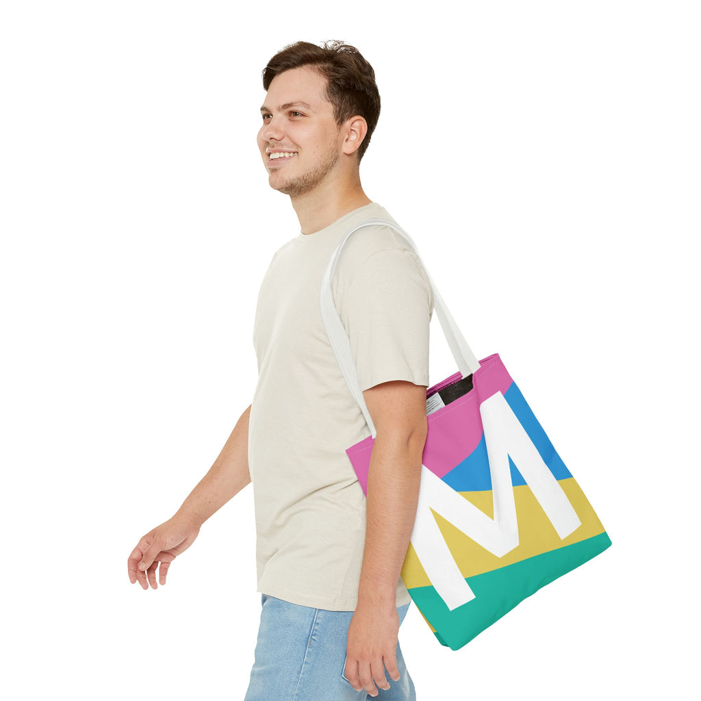 Monogram 'M' Colorblock Tote Bag — Personalized Initial M Shoulder Tote