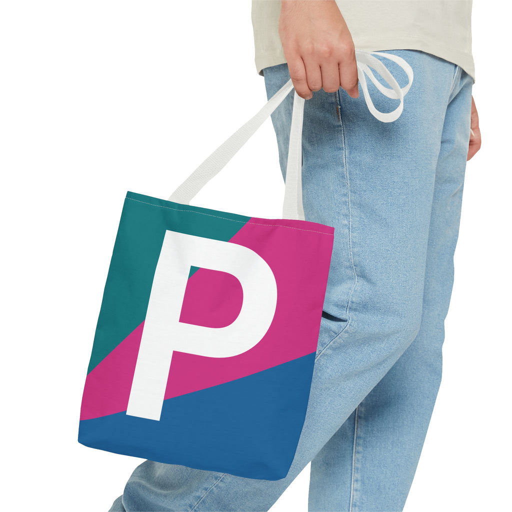 Monogram 'P' Colorblock Tote Bag — Personalized Initial P Shoulder Tote