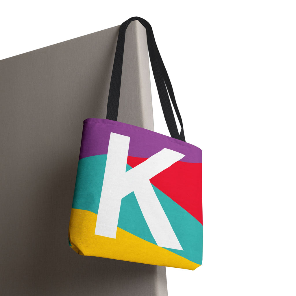 Monogram 'K' Colorblock Tote Bag — Personalized Initial K Shoulder Tote