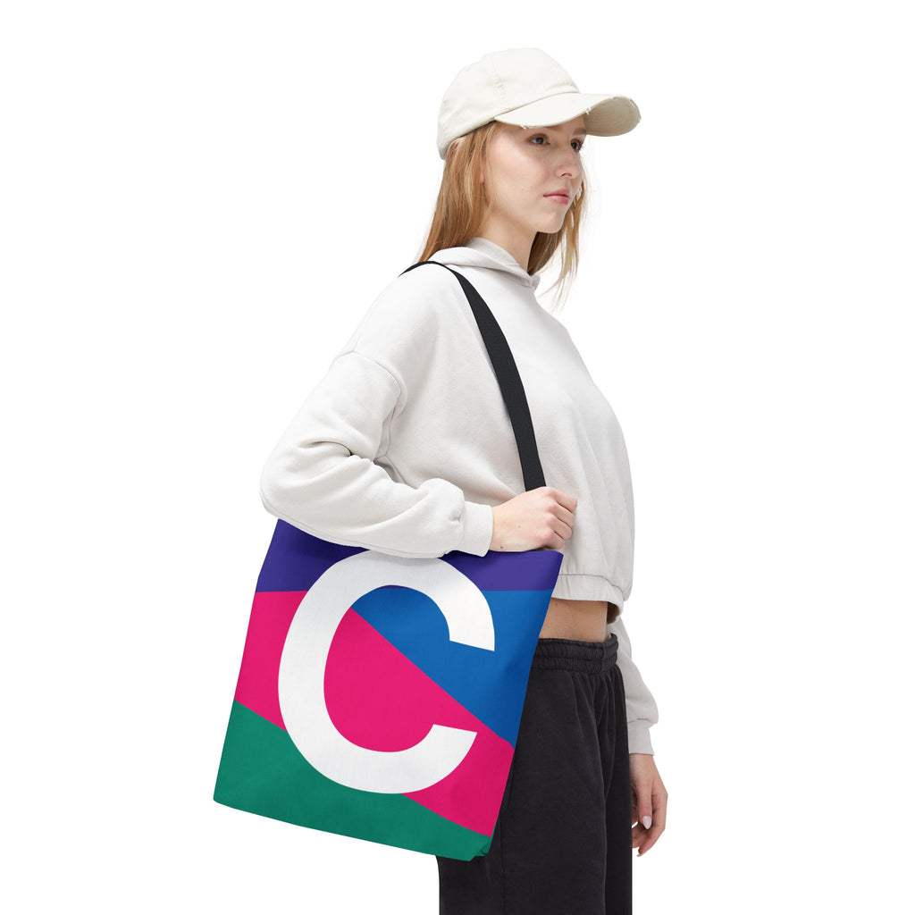 Monogram 'C' Colorblock Tote Bag — Personalized Initial C Shoulder Tote