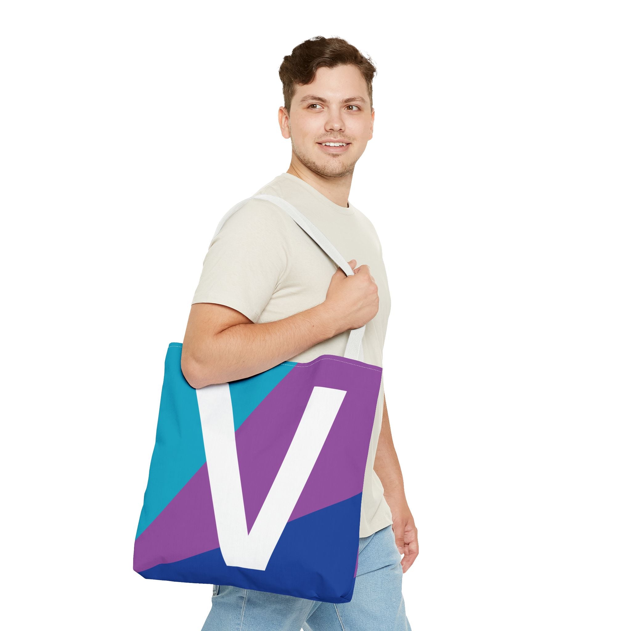 Monogram 'V' Colorblock Tote Bag — Personalized Initial V Shoulder Tote