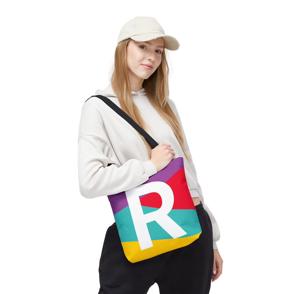 Monogram 'R' Colorblock Tote Bag — Personalized Initial R Shoulder Tote
