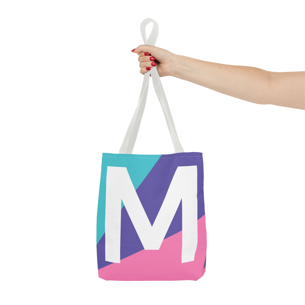 Monogram 'M' Colorblock Tote Bag — Personalized Initial M Shoulder Tote