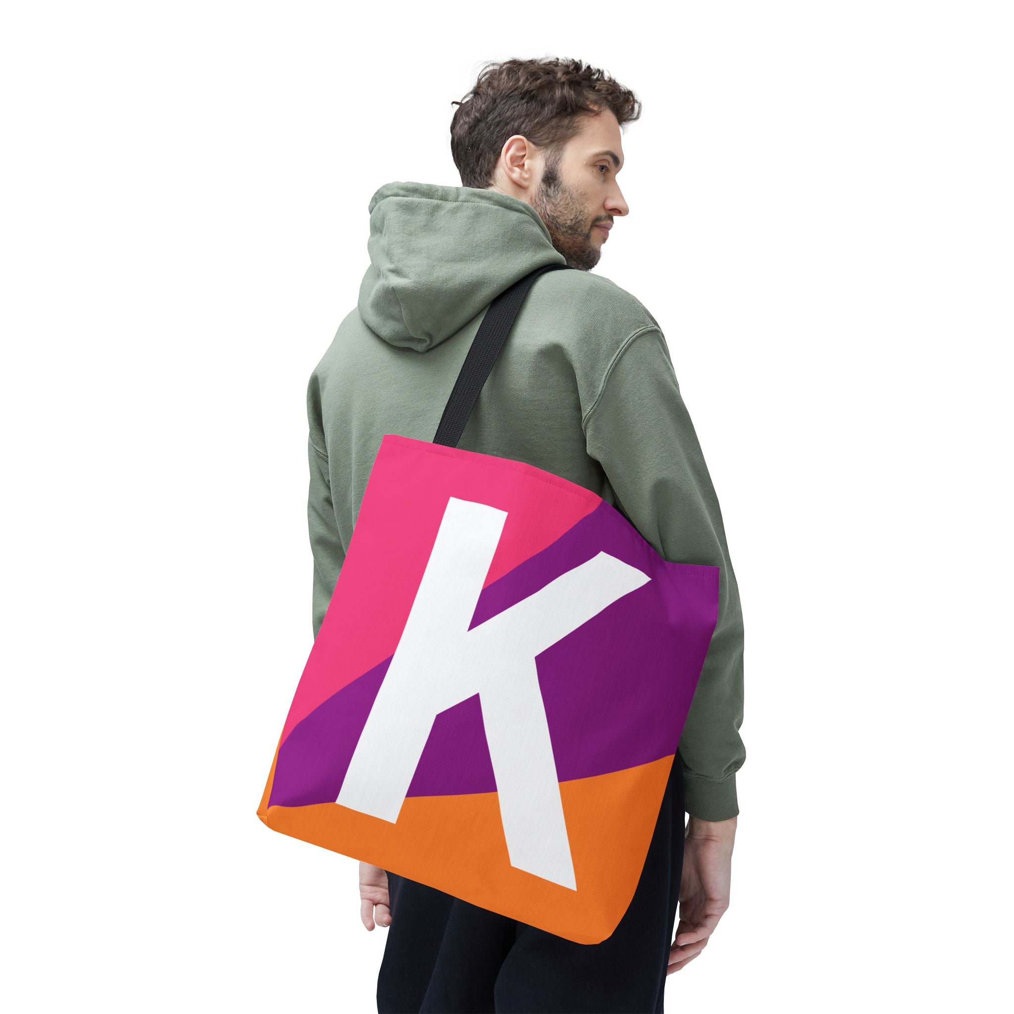 Monogram 'K' Colorblock Tote Bag — Personalized Initial K Shoulder Tote