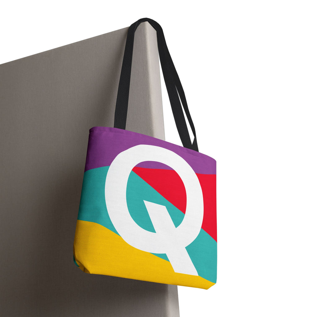 Monogram 'Q' Colorblock Tote Bag — Personalized Initial Q Shoulder Tote