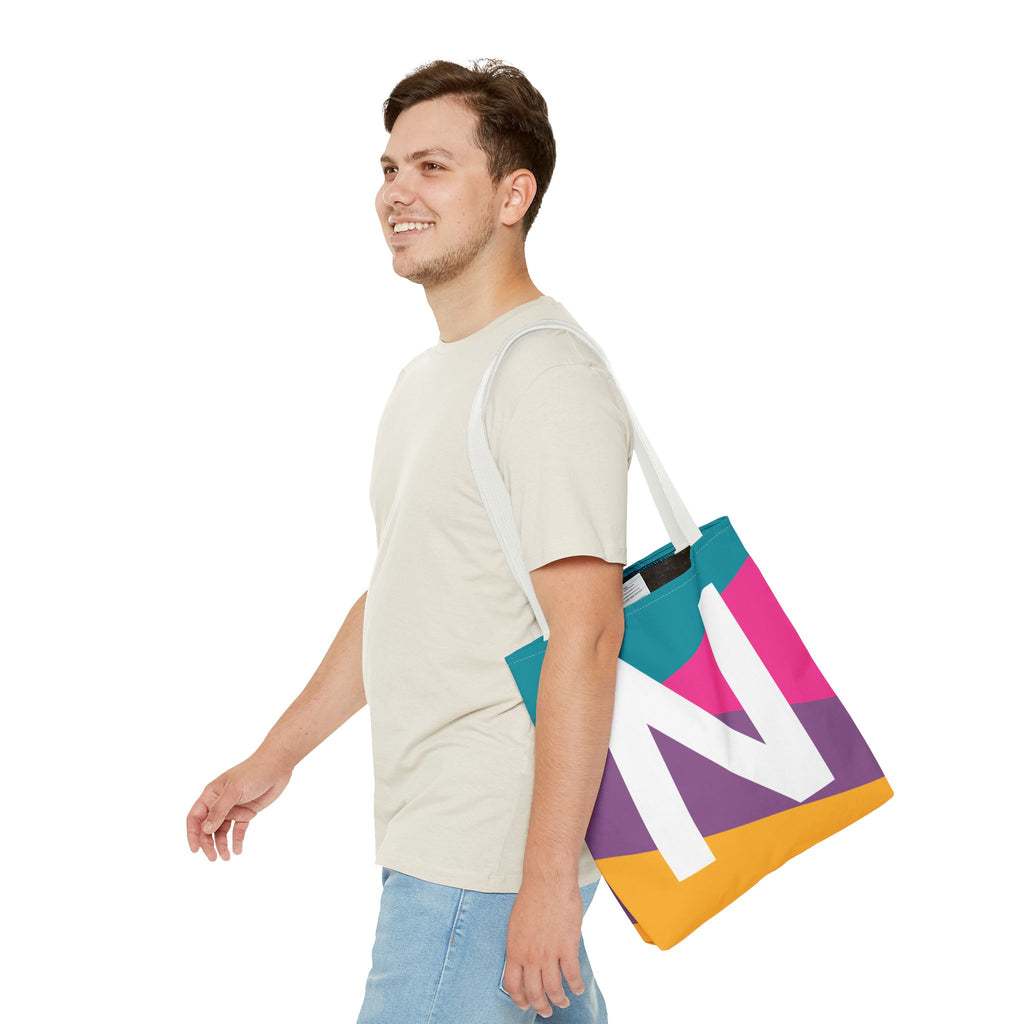 Monogram 'N' Colorblock Tote Bag — Personalized Initial N Shoulder Tote