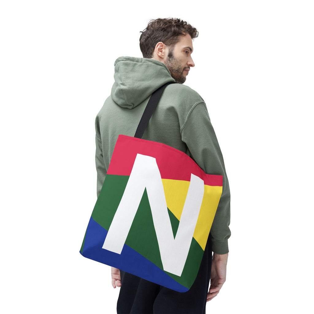 Monogram 'N' Colorblock Tote Bag — Personalized Initial N Shoulder Tote