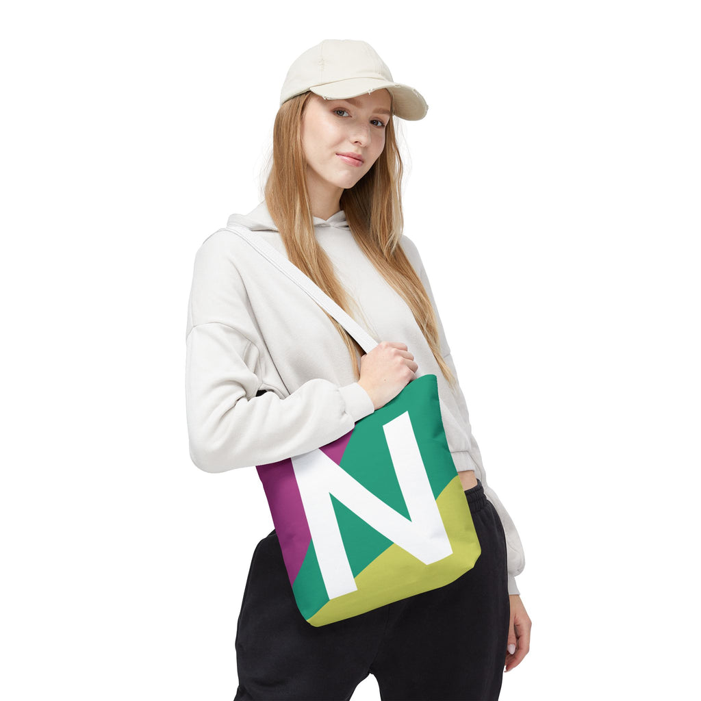 Monogram 'N' Colorblock Tote Bag — Personalized Initial N Shoulder Tote
