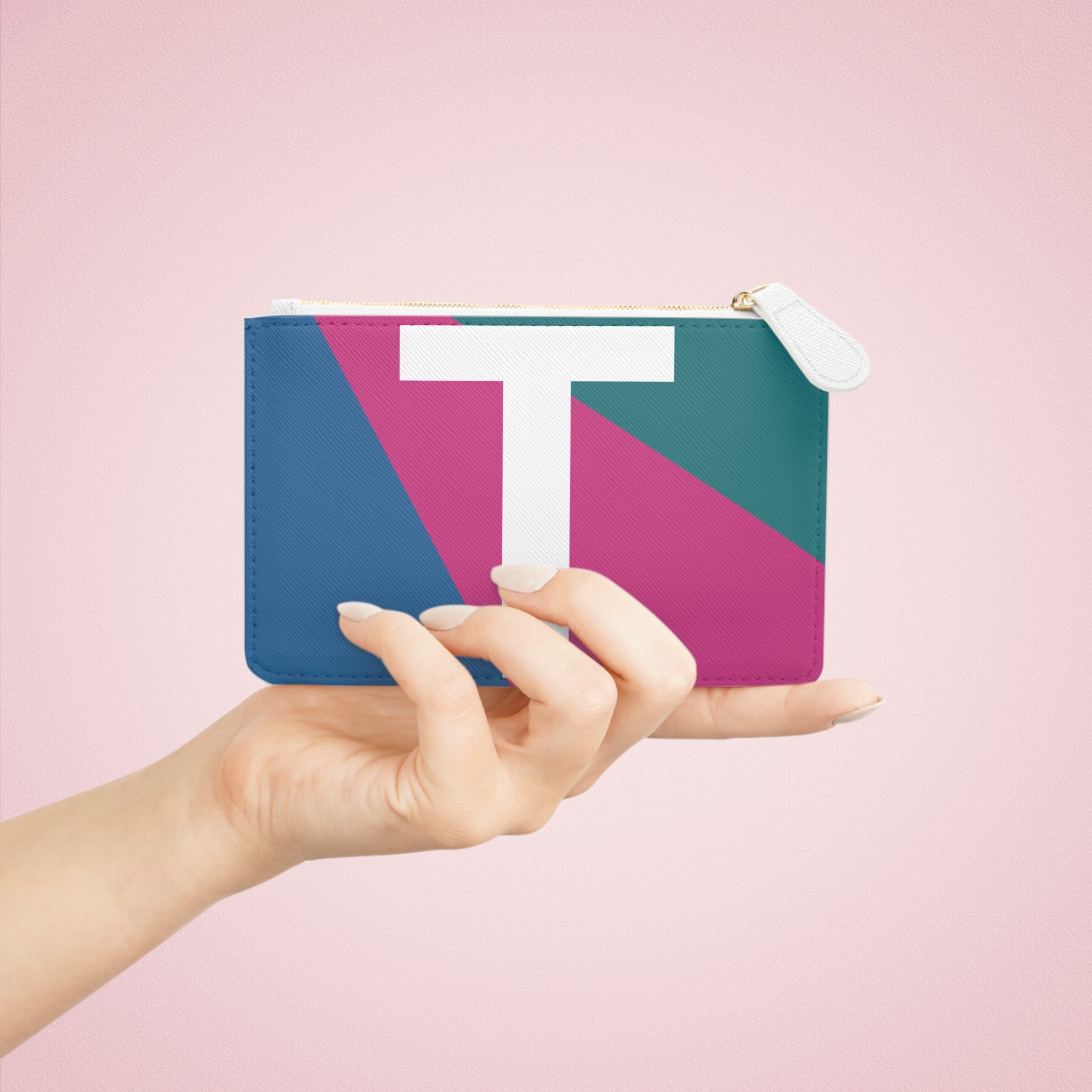 Initial T Mini Clutch — Colorblock Monogram Wristlet Wallet