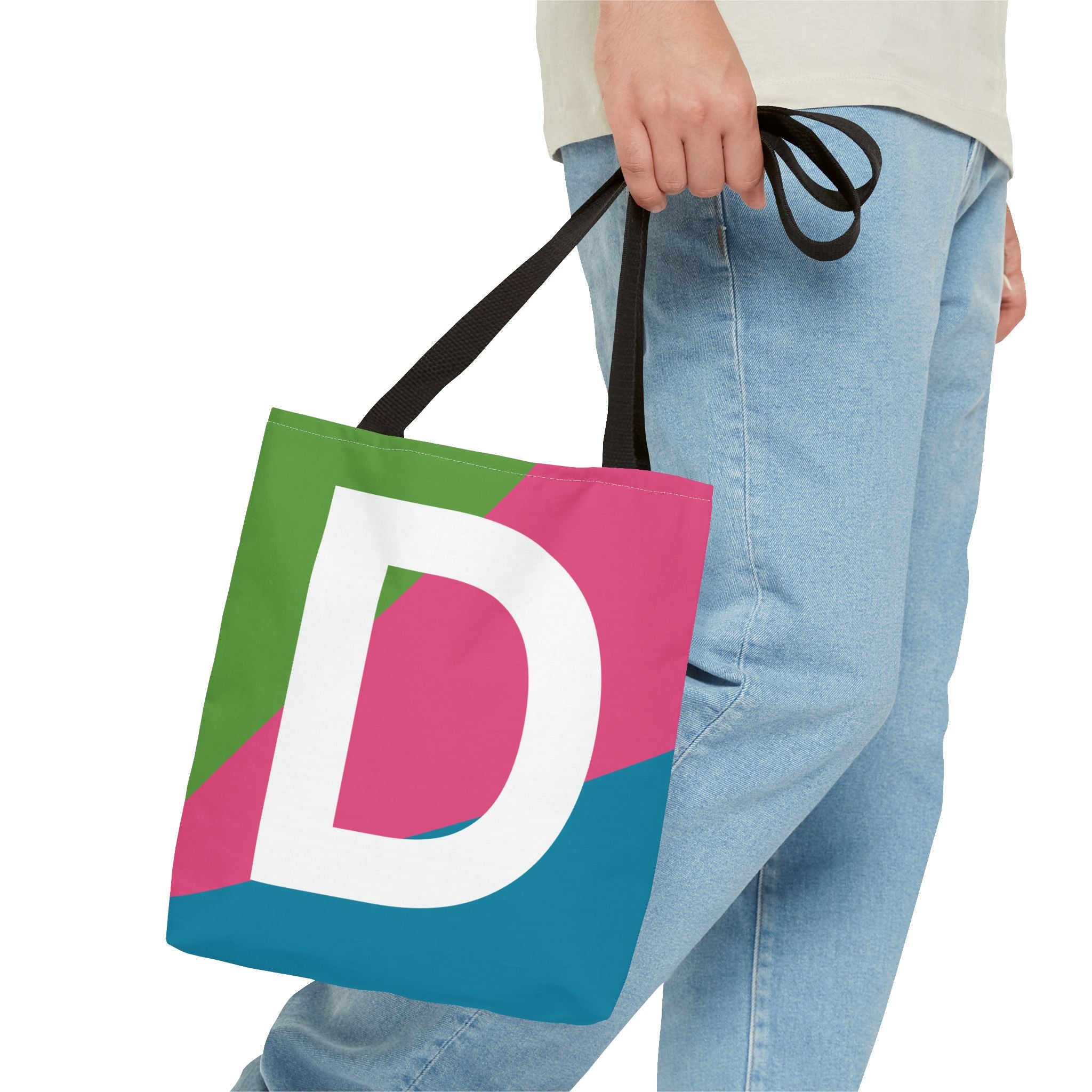 Monogram 'D' Colorblock Tote Bag — Personalized Initial D Shoulder Tote