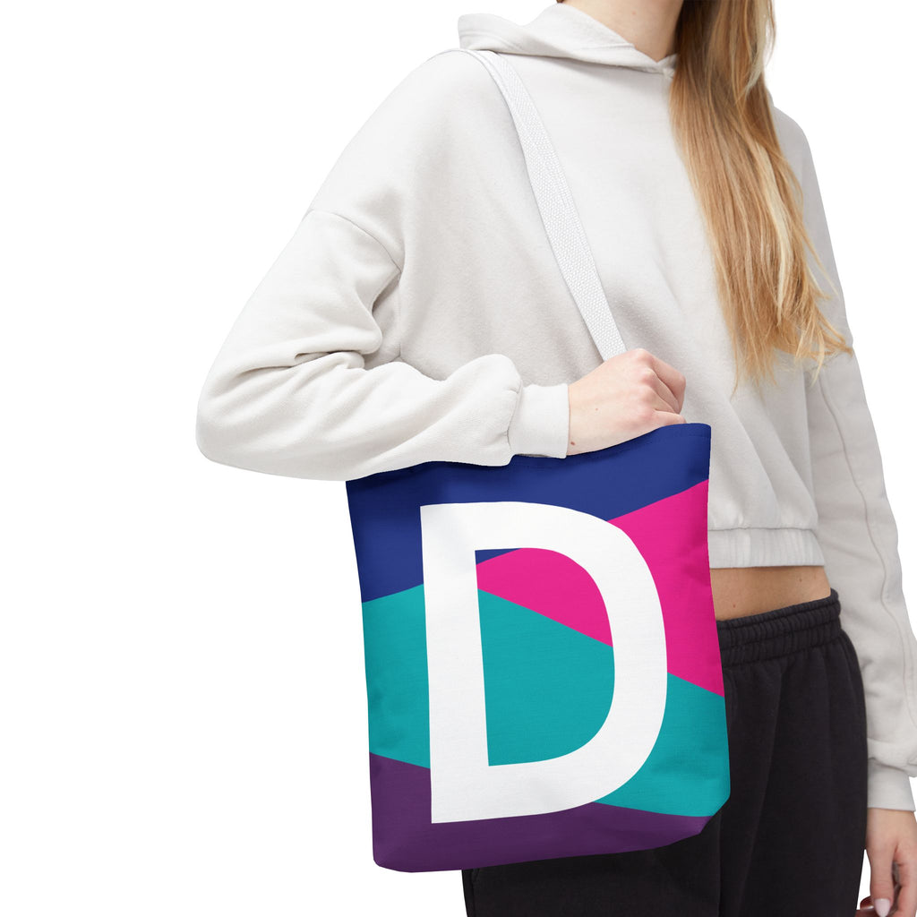 Monogram 'D' Colorblock Tote Bag — Personalized Initial D Shoulder Tote