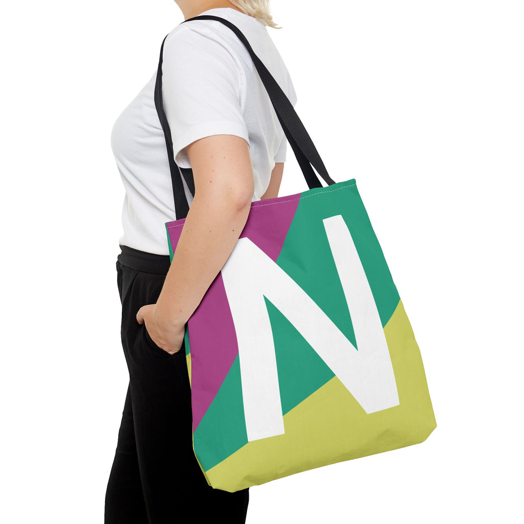 Monogram 'N' Colorblock Tote Bag — Personalized Initial N Shoulder Tote