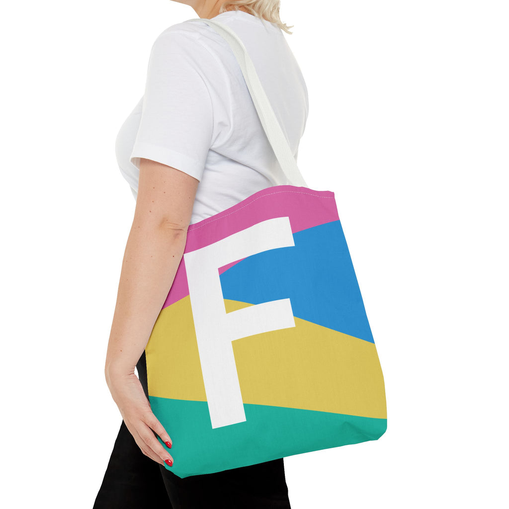 Monogram 'F' Colorblock Tote Bag — Personalized Initial F Shoulder Tote