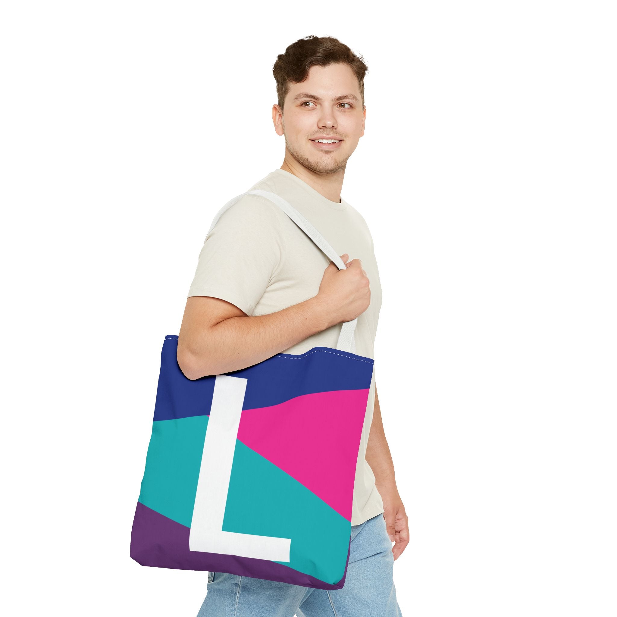 Monogram 'L' Colorblock Tote Bag — Personalized Initial L Shoulder Tote