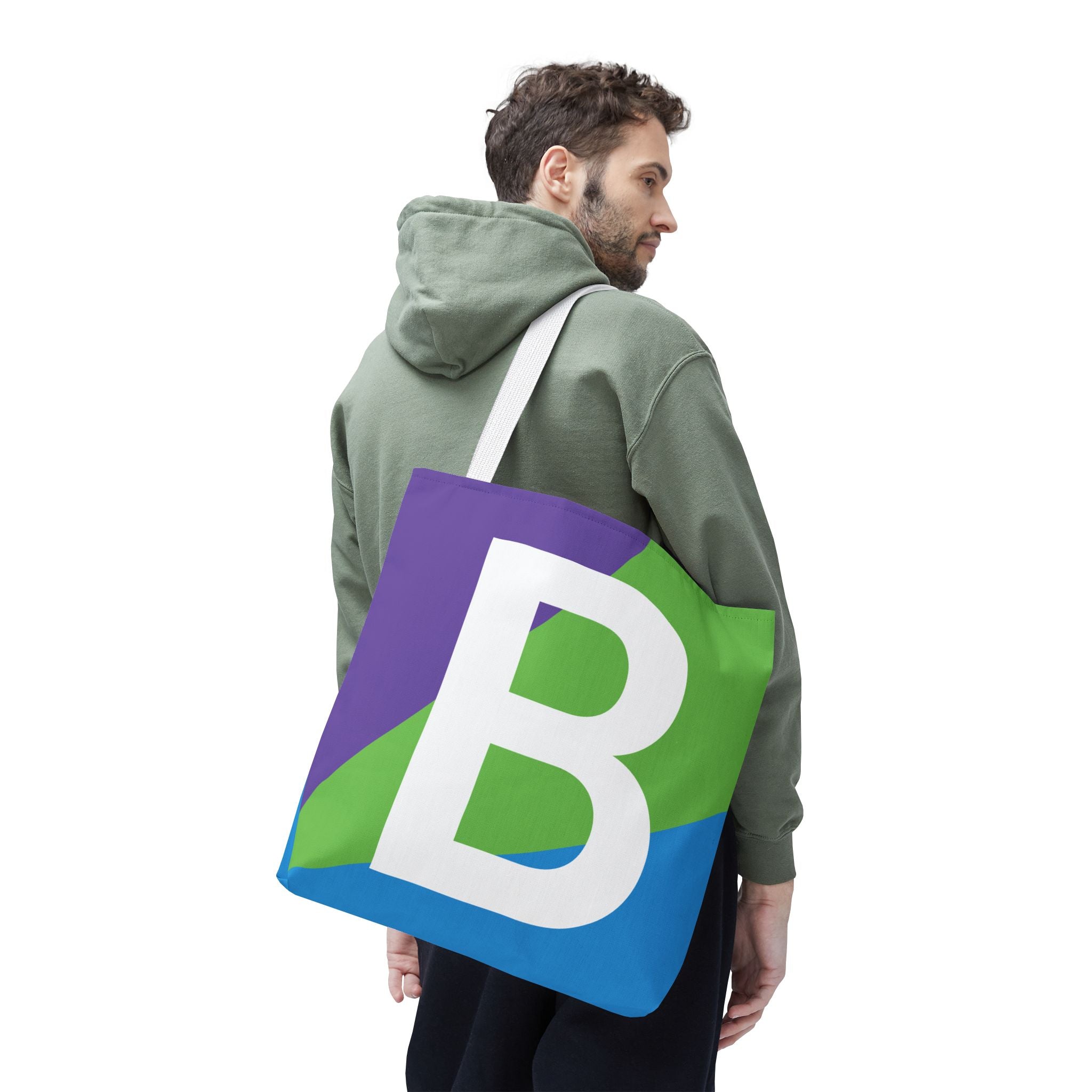 Monogram 'B' Colorblock Tote Bag — Personalized Initial B Shoulder Tote