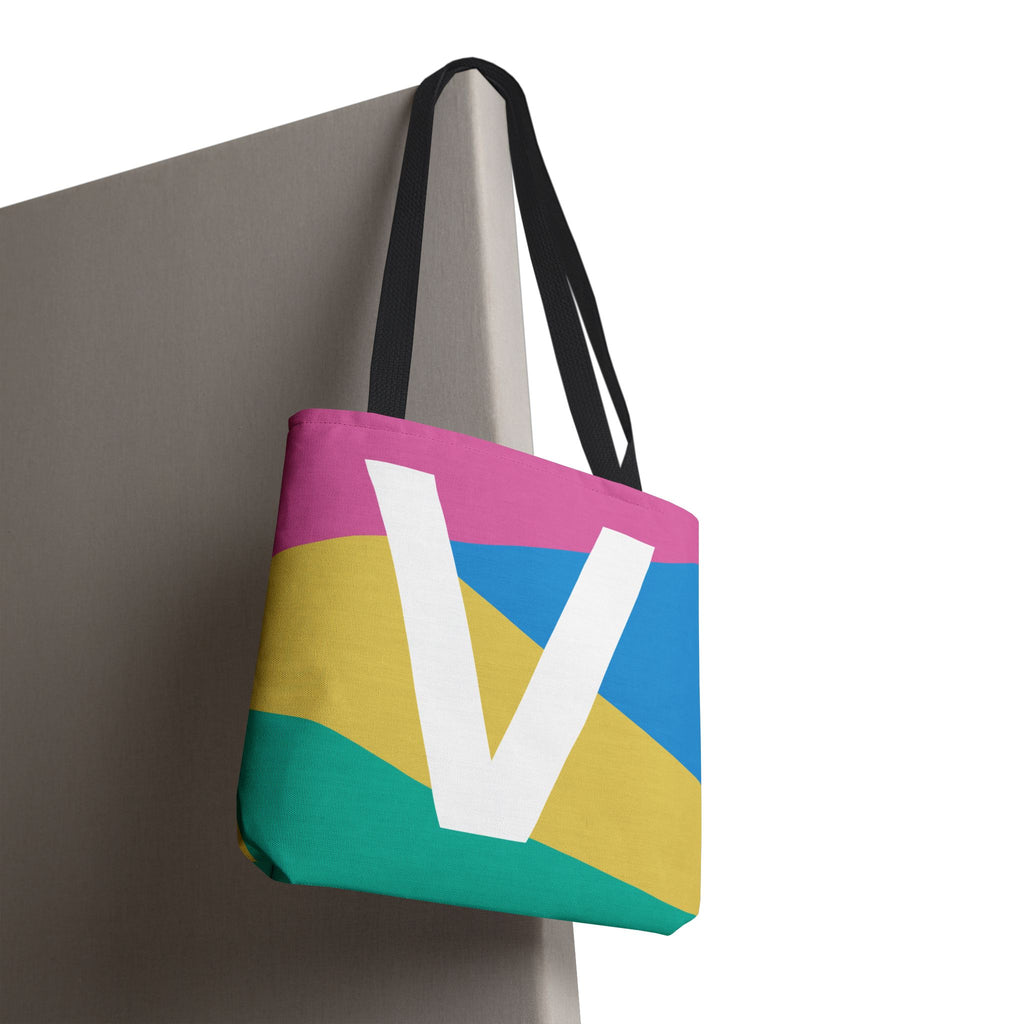 Monogram 'V' Colorblock Tote Bag — Personalized Initial V Shoulder Tote