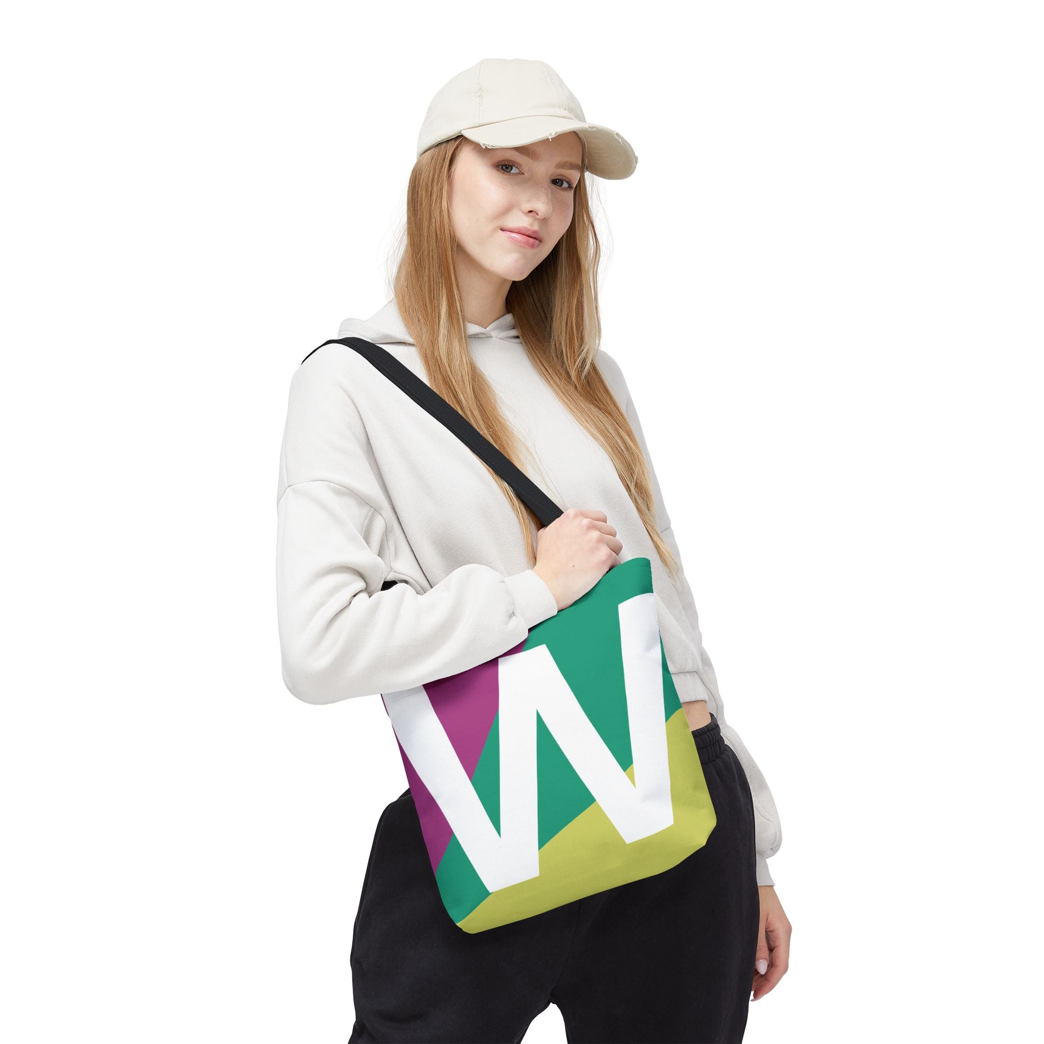 Monogram 'W' Colorblock Tote Bag — Personalized Initial W Shoulder Tote