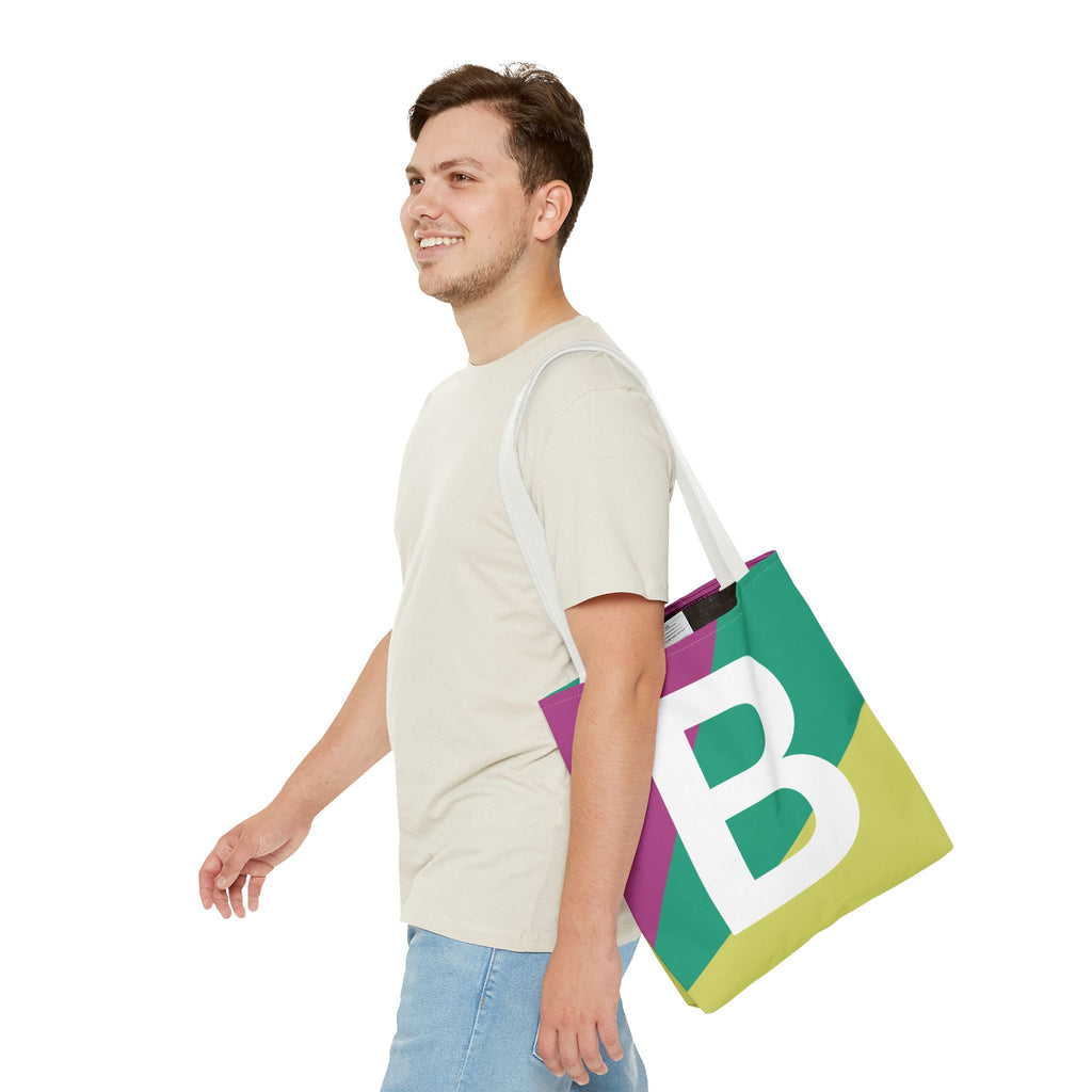 Monogram 'B' Colorblock Tote Bag — Personalized Initial B Shoulder Tote